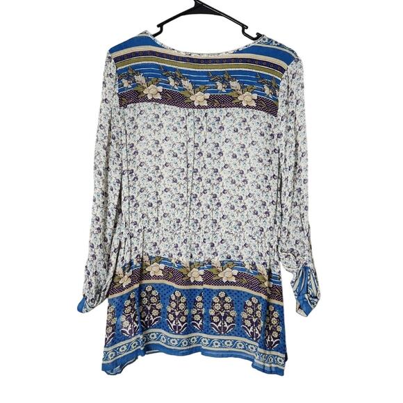 Lucky Brand Savannah Gypsy Boho Peasant Top Blouse Size Medium Blue Floral - Picture 6 of 8